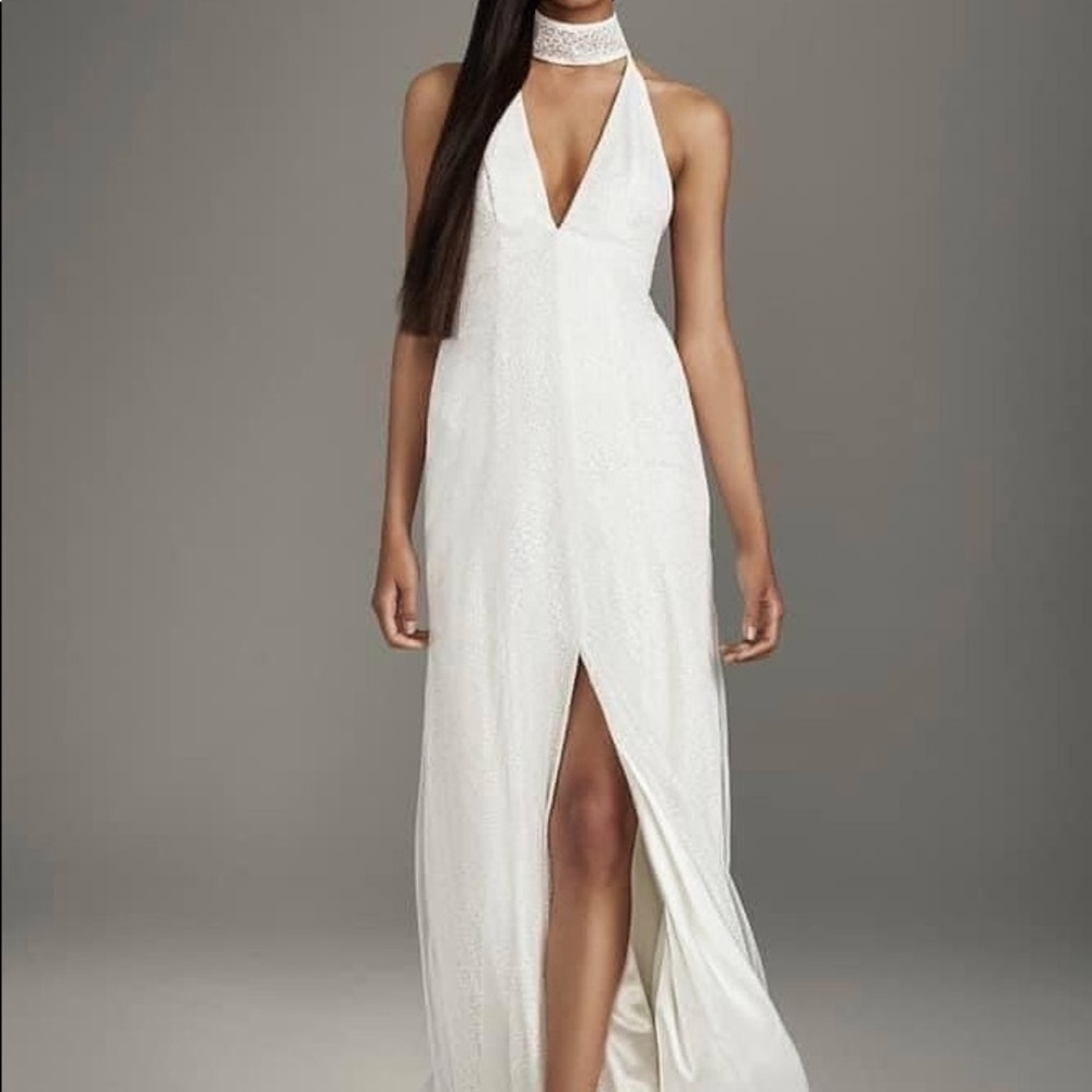 White by Vera Wang Ivory Halter V-Neck Wedding Gown with Front Slit